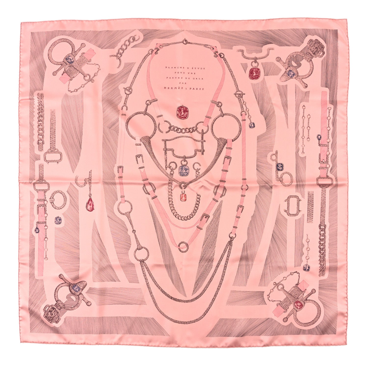 Hermes Silk Our Line Etude Pour Une Parure De Gala Scarf 90 Rose Ballerine Taupe Framboise 1 of 4