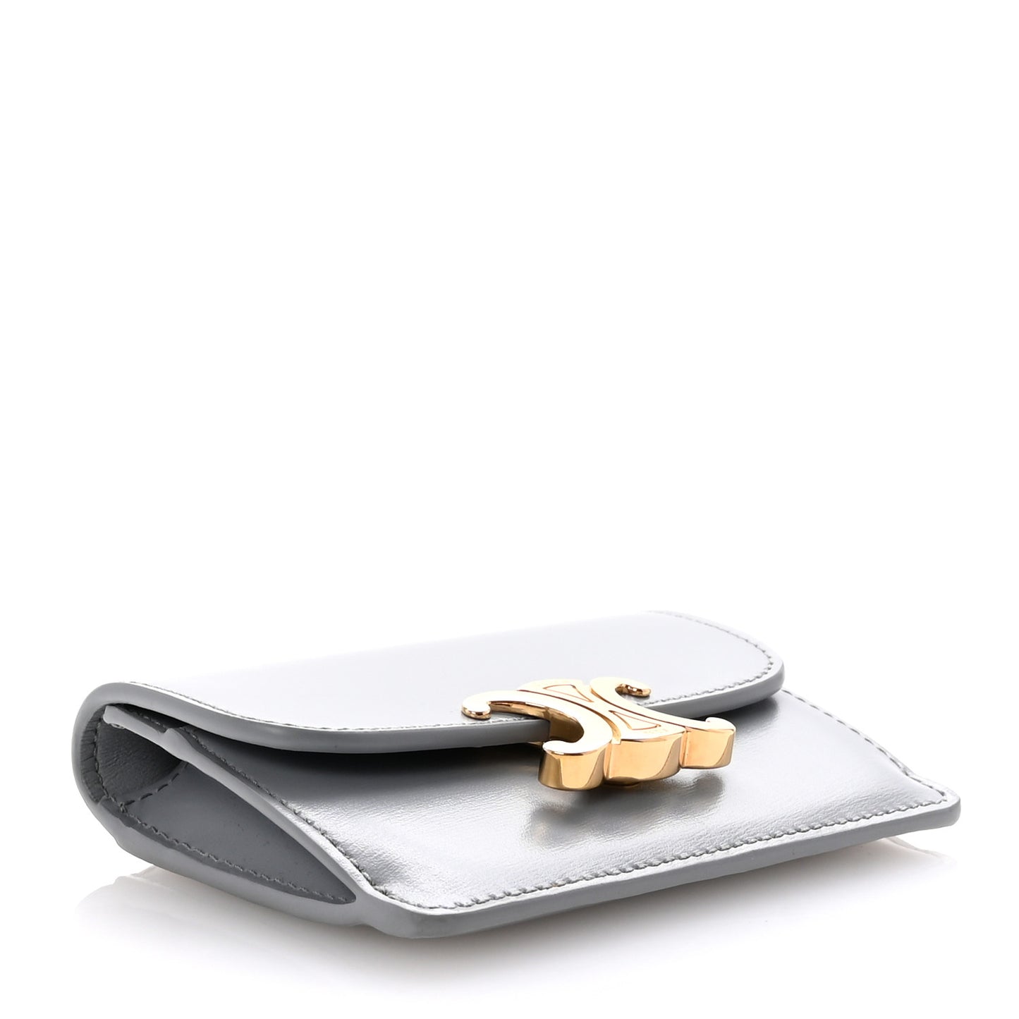 Shiny Calfskin Triomphe Flap Card Holder Pearl Blue