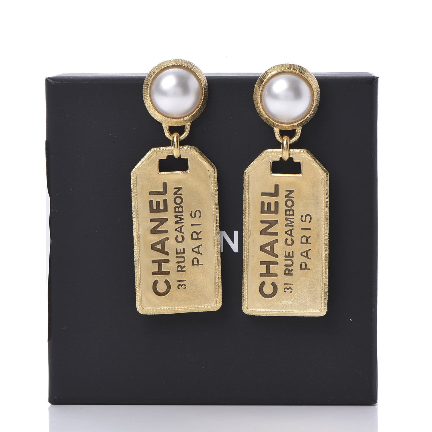 Pearl CC Tags Drop Earrings Gold