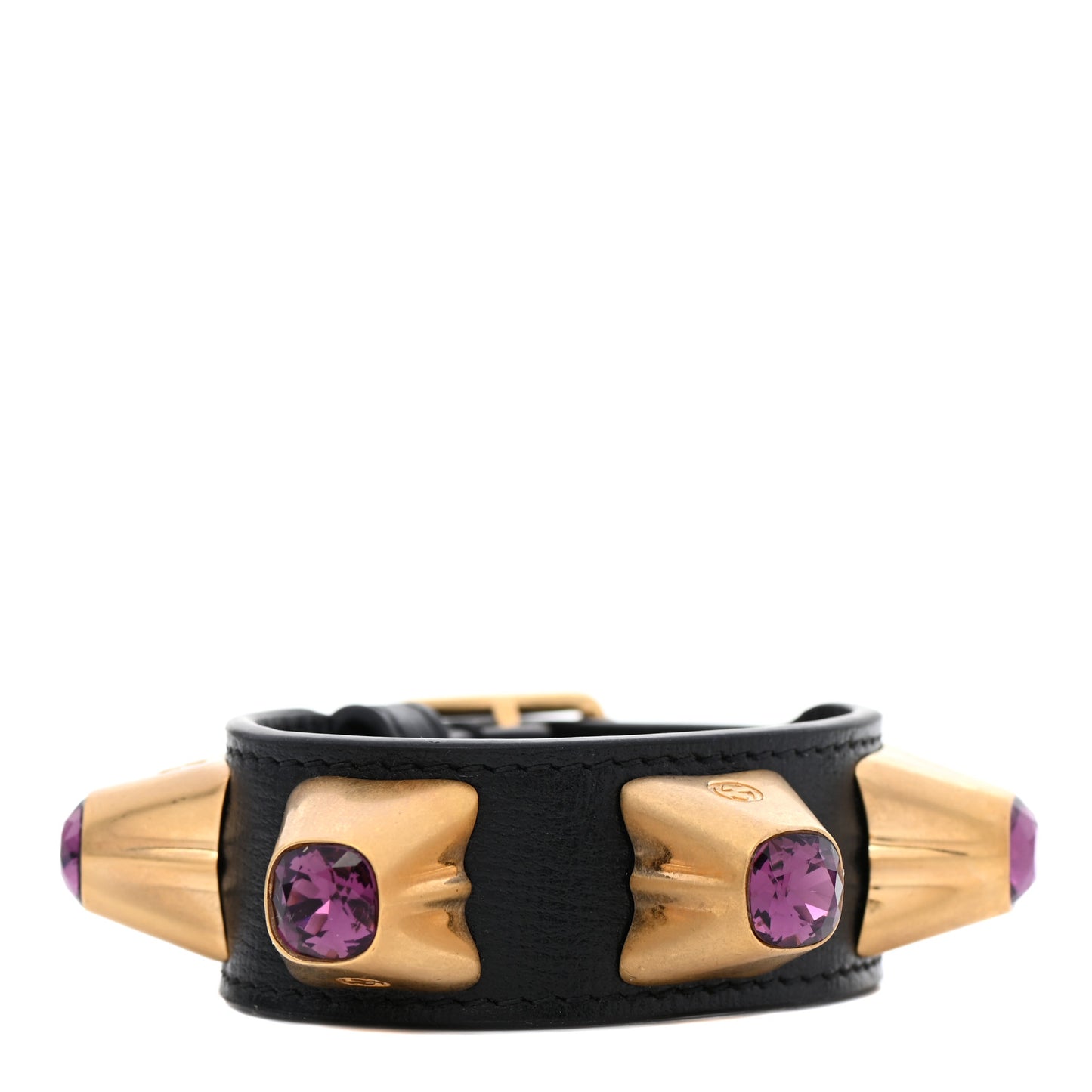 Calfskin Crystal Studded Bracelet Black Gold Purple