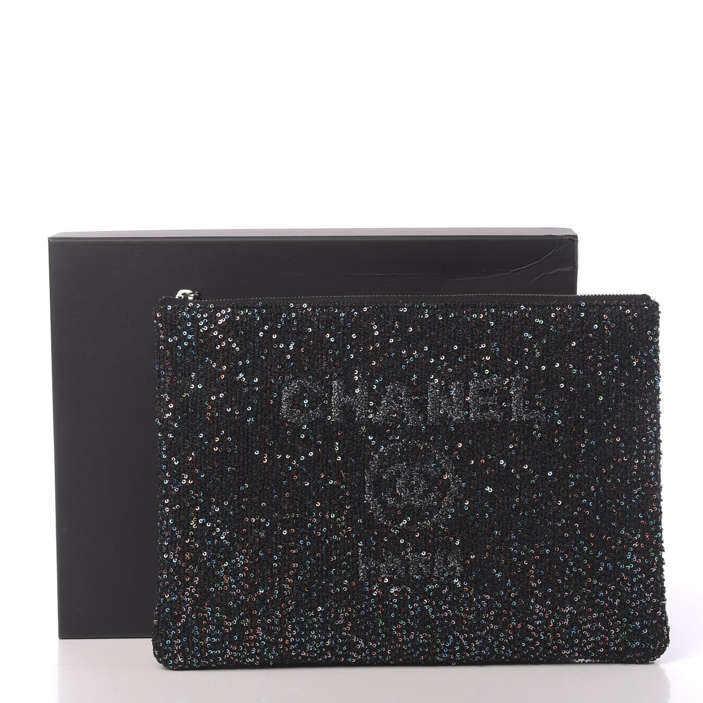 Canvas Sequin Medium Deauville Cosmetic Pouch Black