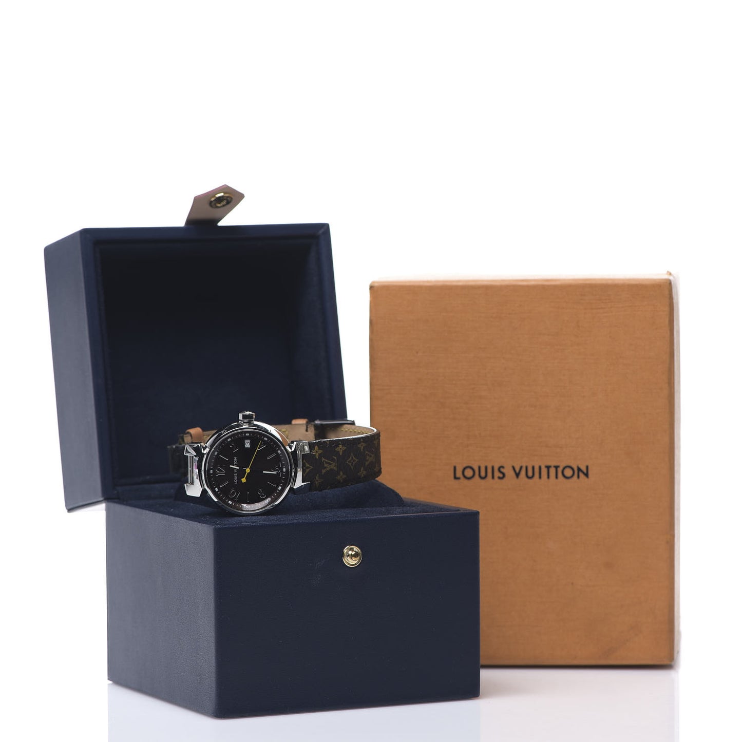 Stainless Steel Monogram 34mm Tambour Quartz Watch Brown