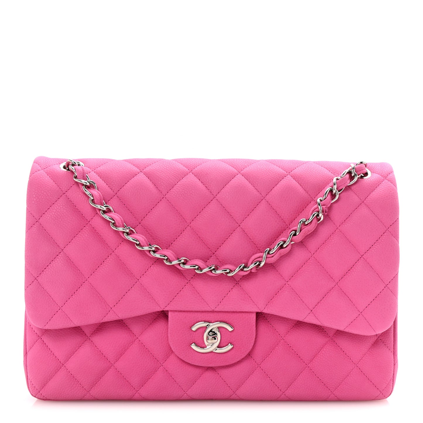 Iridescent Caviar Quilted Jumbo Double Flap Pink