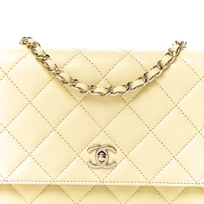 Chanel Caviar Quilted CC Turnlock Wallet On Chain WOC Light Yellow 16 of 23