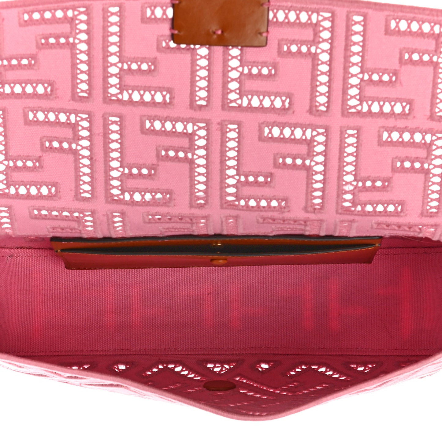 Canvas Cuoio Agata FF Ajour Embroidered Baguette Ciclamino Cuoio