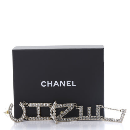 Chanel Crystal Cha-Nel Logo Drop Earrings Gold 5 of 5