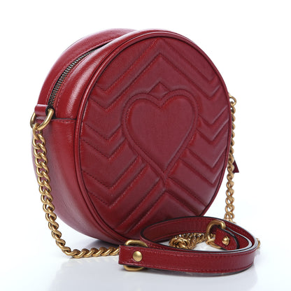 Gucci Glazed Calfskin Matelasse Heart Mini GG Marmont Round Shoulder Bag Romantic Cerise 2 of 9