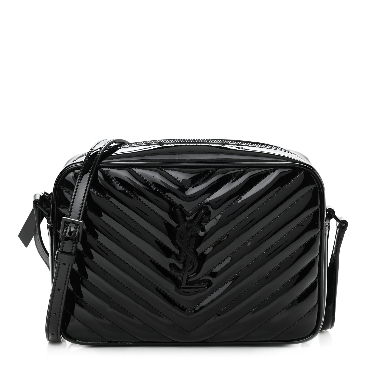 Patent Calfskin Matelasse Monogram Lou Camera Bag Black