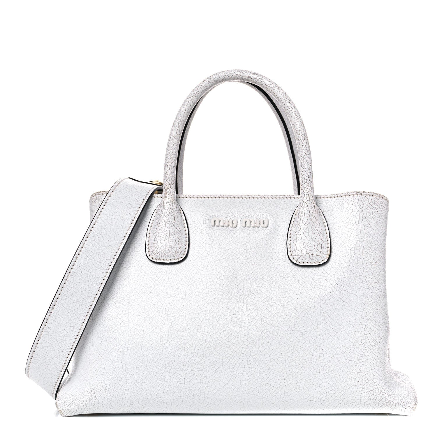 Miu Miu Calfskin Craquele Shopping Bag White 1 of 16
