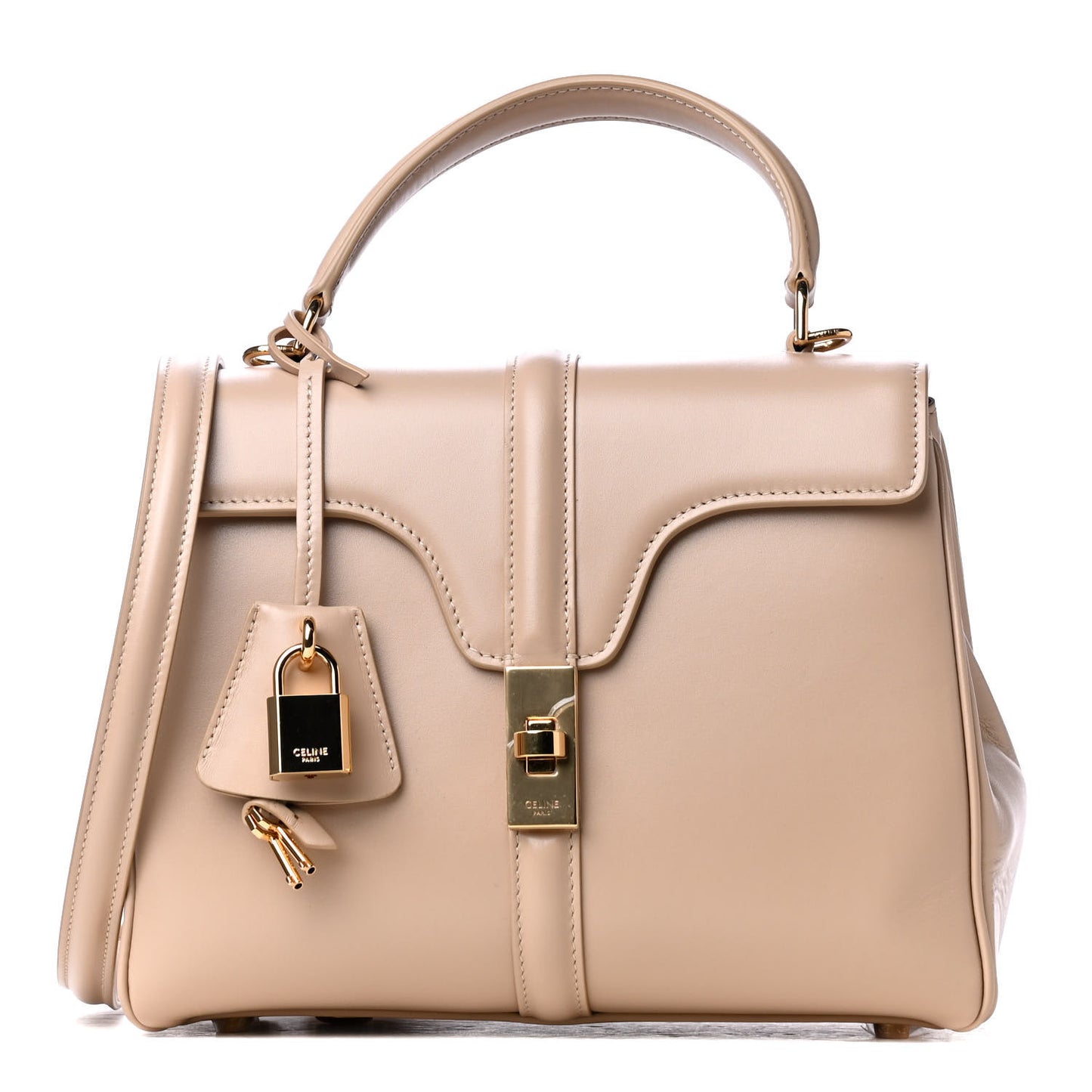 Satinated Calfskin Small 16 Top Handle Bag Beige