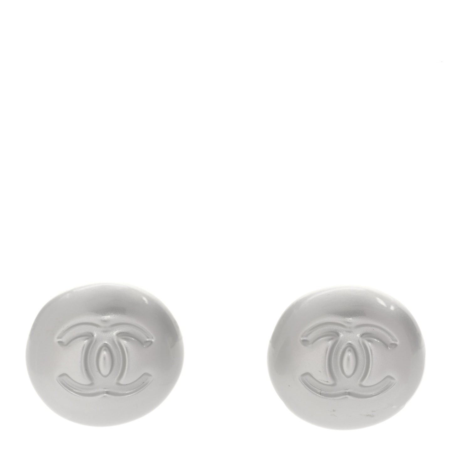 Resin Metal CC Stud Earrings Silver Pearly White