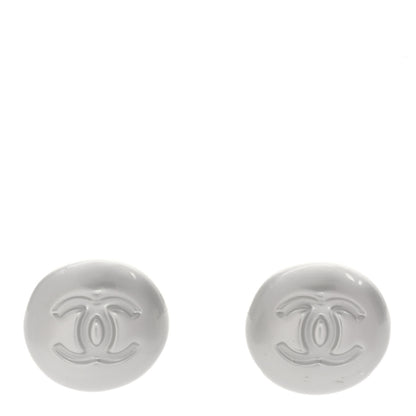 Chanel Resin Metal CC Stud Earrings Silver Pearly White 1 of 5