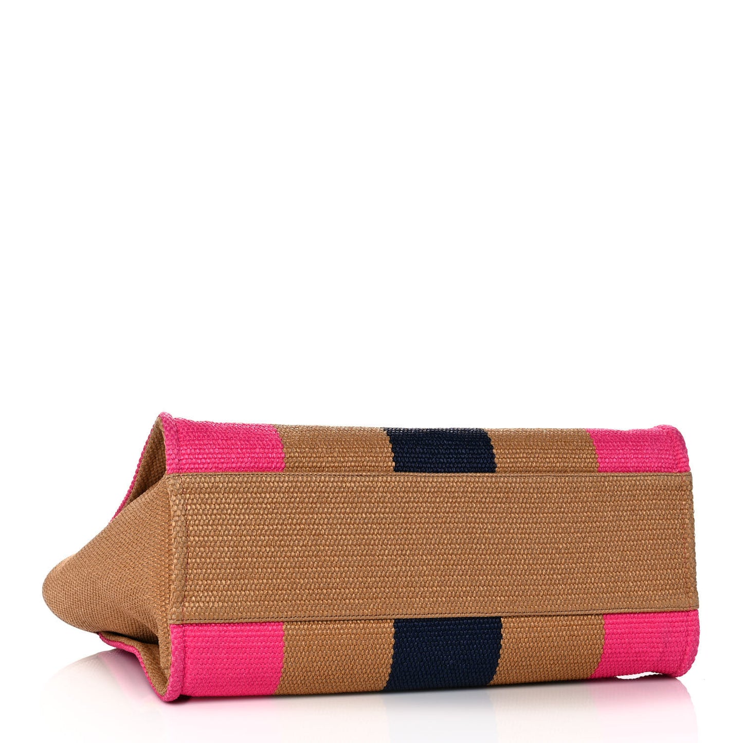Straw Raffia Calfskin Striped Large Deauville Tote Dark Beige Fuchsia Navy Blue
