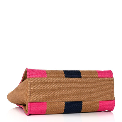 Chanel Straw Raffia Calfskin Striped Large Deauville Tote Dark Beige Fuchsia Navy Blue 3 of 10