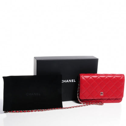 Chanel Lambskin Quilted Wallet On Chain WOC Red 5 of 8