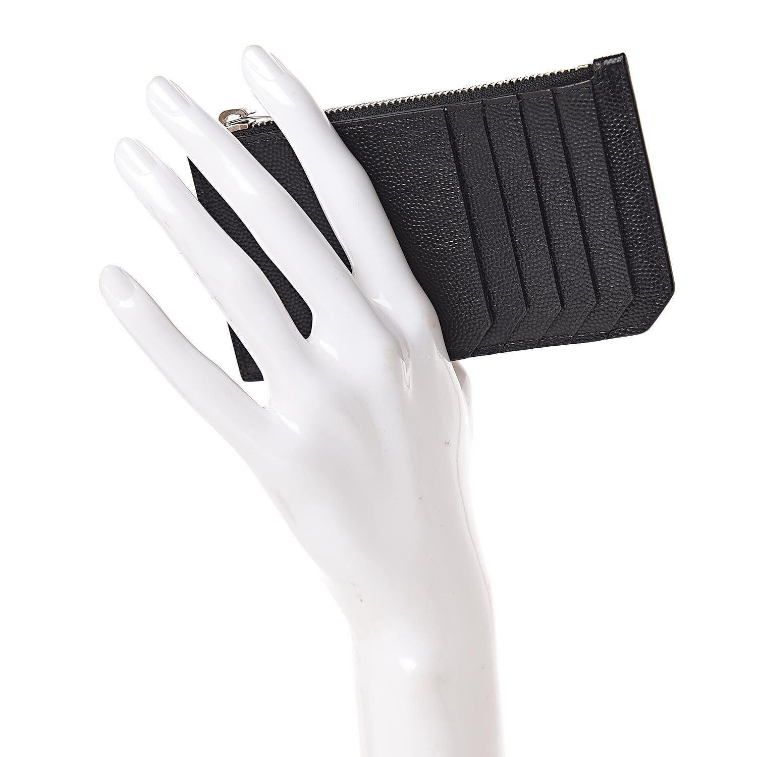 Saint Laurent Grained Calfskin 5 Fragments Zip Pouch Card Holder Black 2 of 14