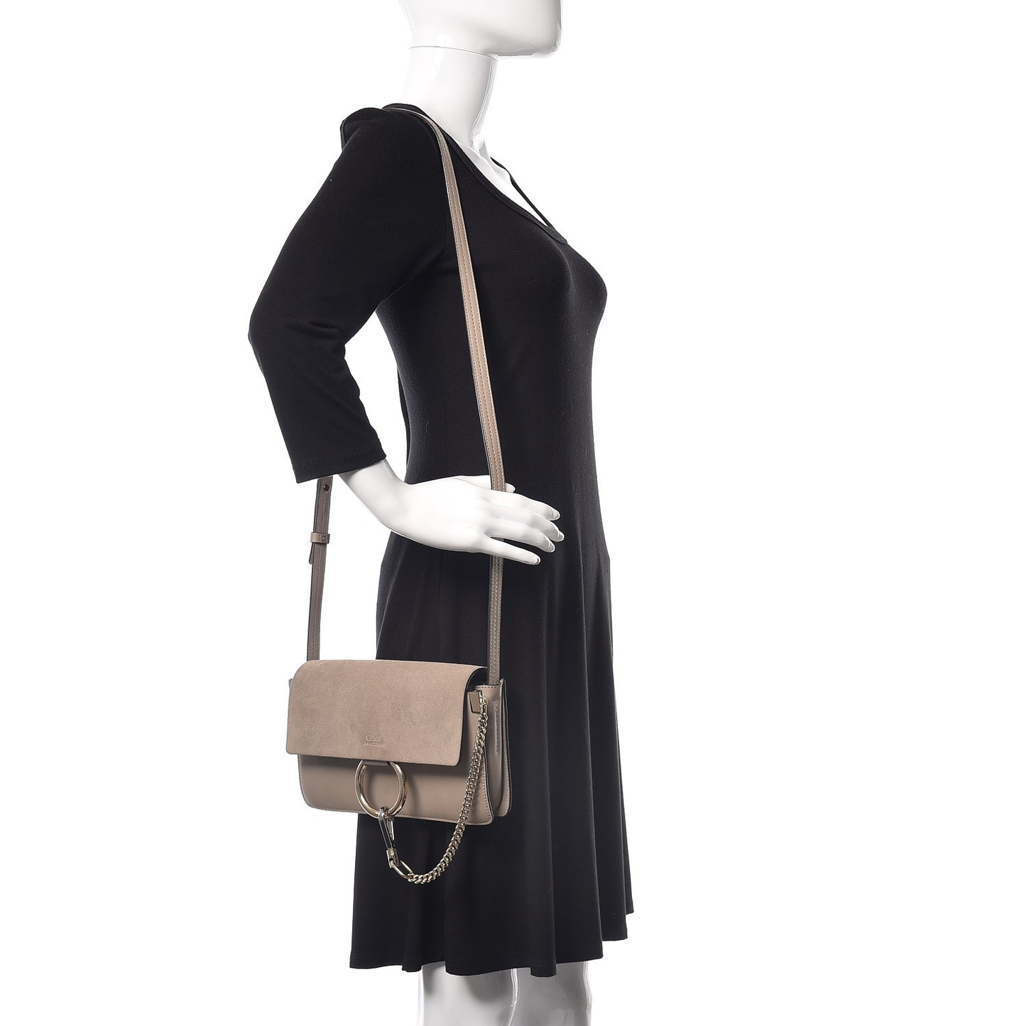 Suede Calfskin Small Faye Shoulder Bag Motty Grey