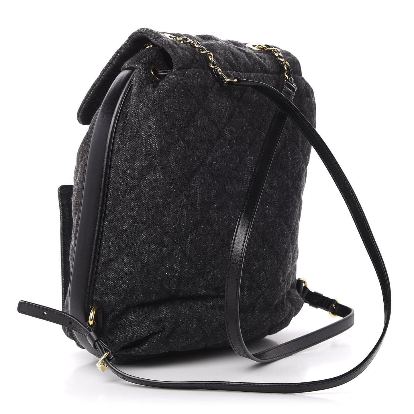 Denim Calfskin Quilted Backpack Dark Grey Black