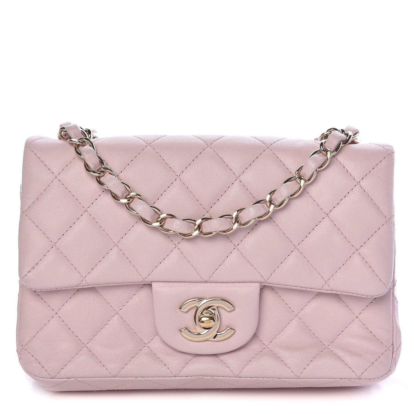 Lambskin Quilted Mini Rectangular Flap Light Pink