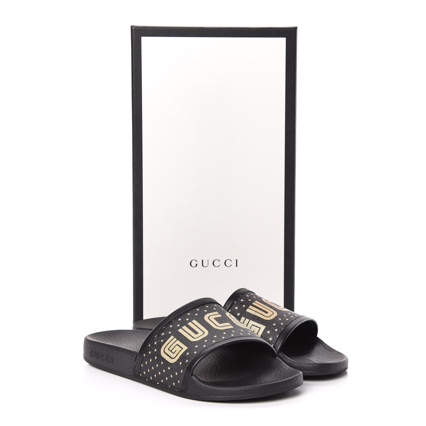 X SEGA Supreme Canvas GUCCY Stars Womens Slide Sandals 36 Black Gold