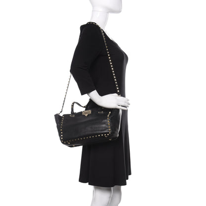 Valentino Garavani Vitello Small Rockstud Tote Black 2 of 16