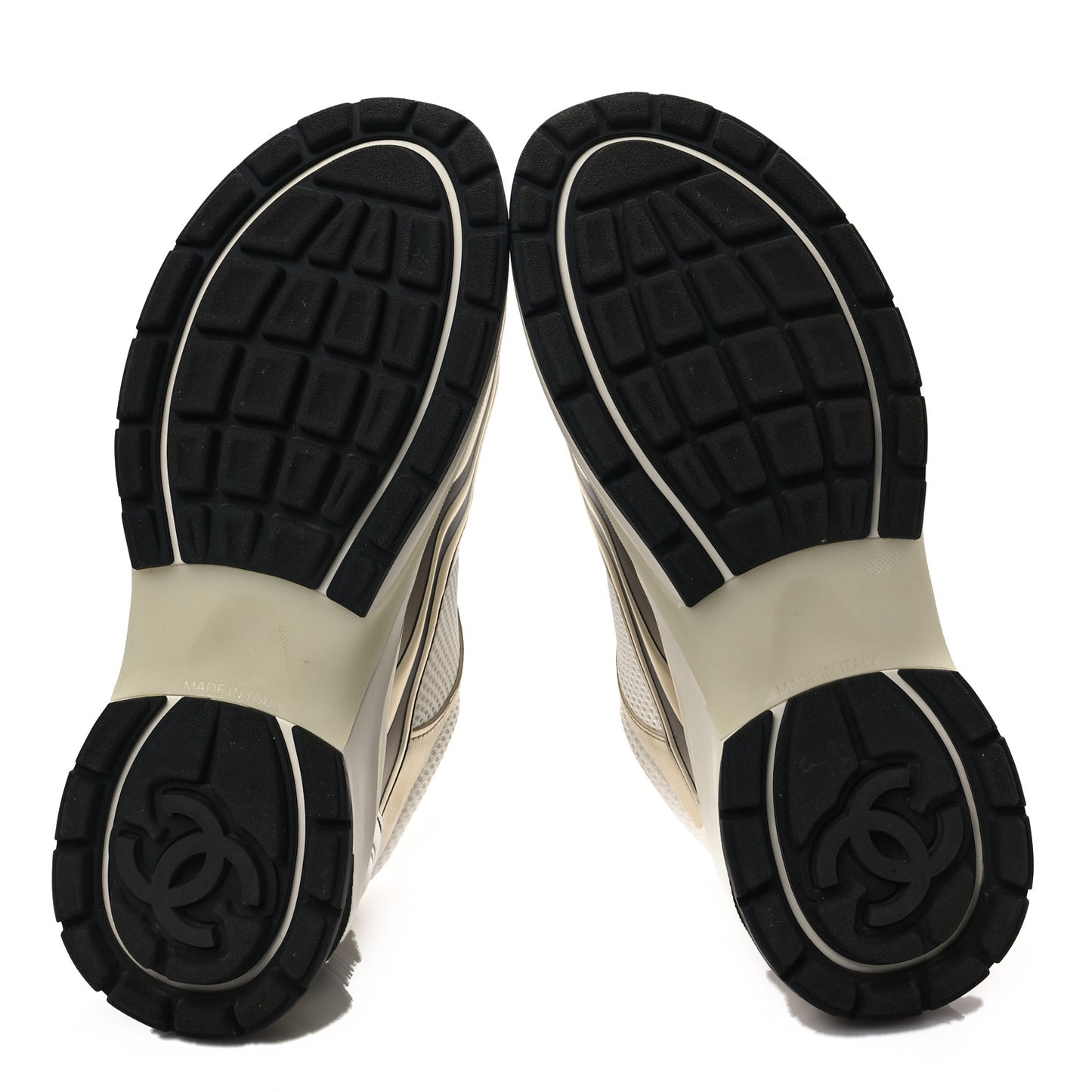 Fabric Laminated Calfskin Stretch CC Sneakers 38 White Gold Silver