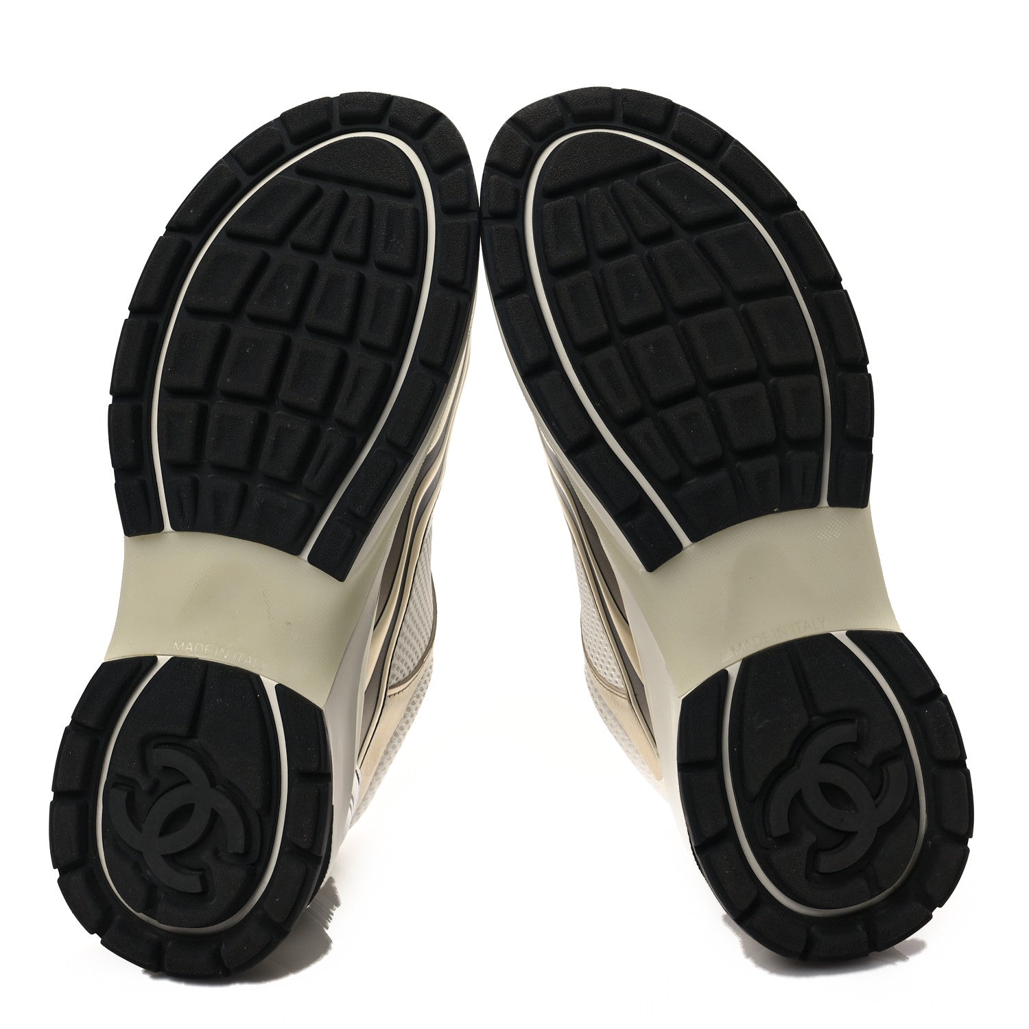 Chanel Fabric Laminated Calfskin Stretch CC Sneakers 38 White Gold Silver 5 of 7