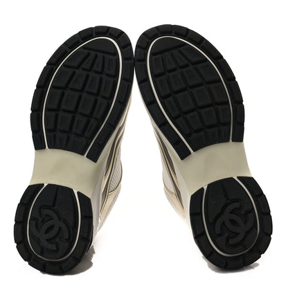 Chanel Fabric Laminated Calfskin Stretch CC Sneakers 38 White Gold Silver 5 of 7