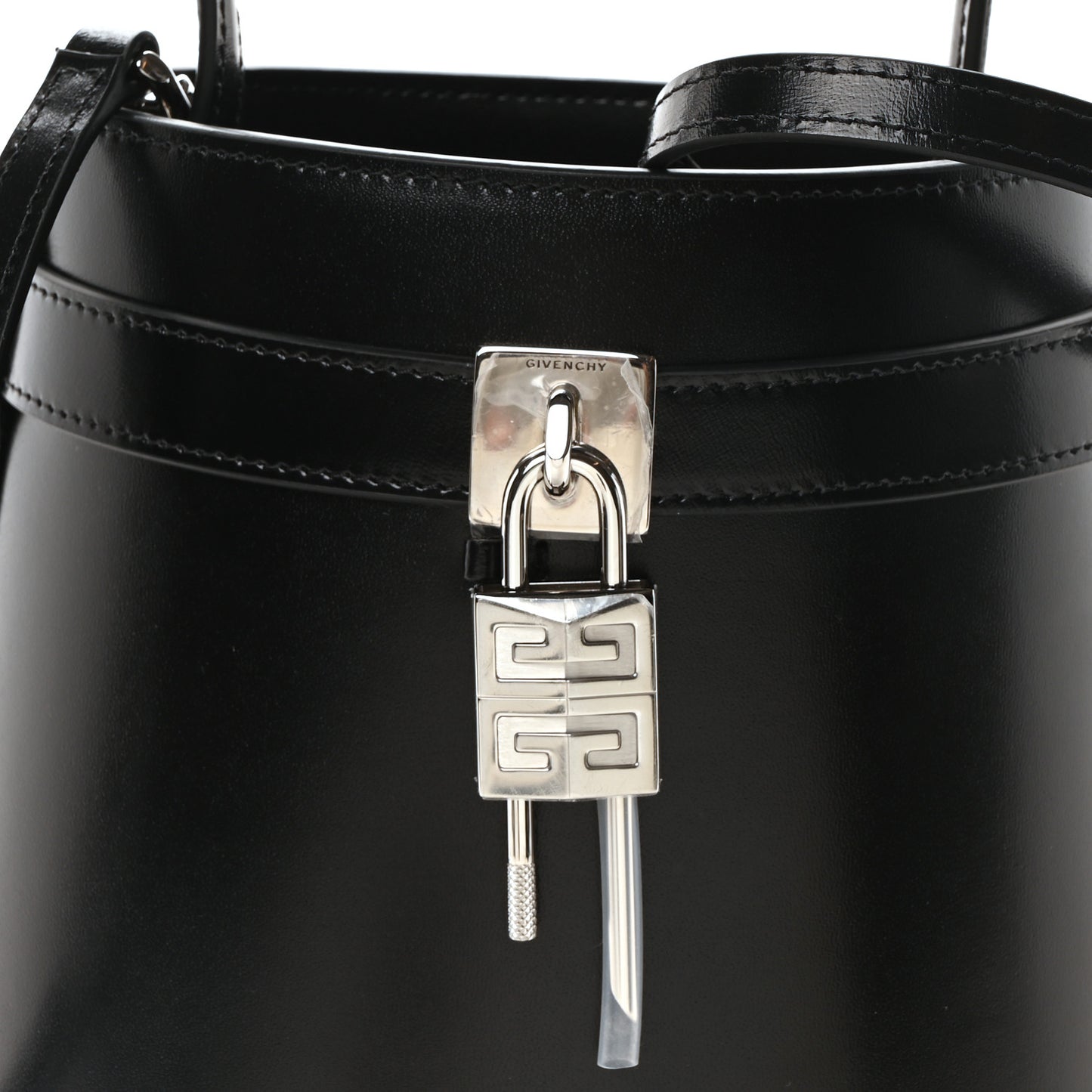 Box Calfskin Shark Lock Bucket Bag Black