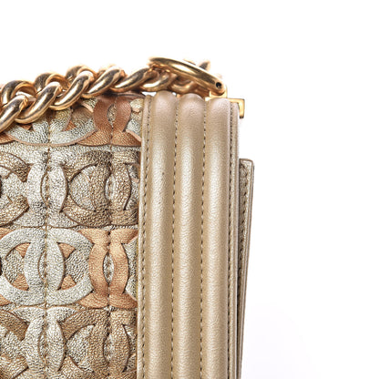 Chanel Metallic Lambskin Small Golden CC Boy Flap Dark Gold 13 of 14