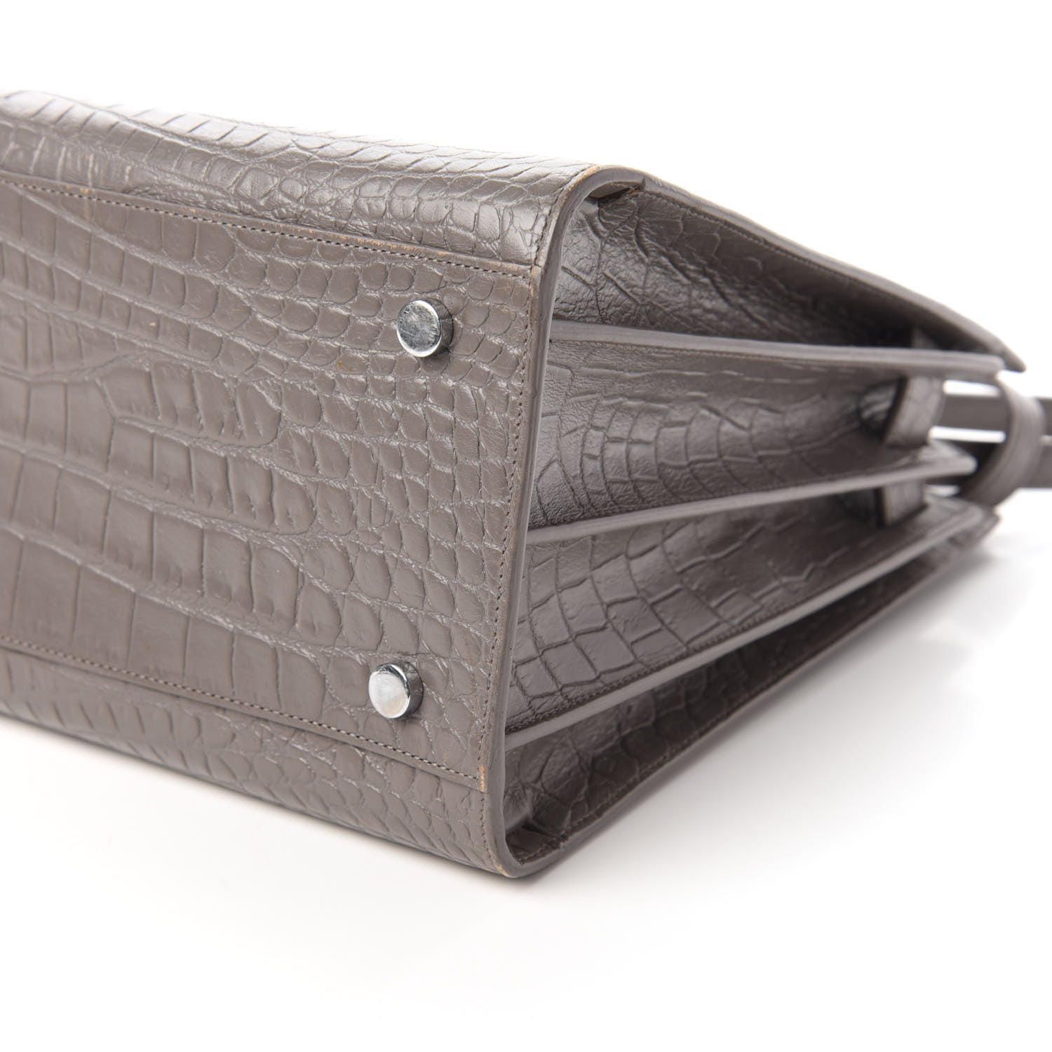 Saint Laurent Calfskin Crocodile Embossed Small Sac De Jour Fog 7 of 9