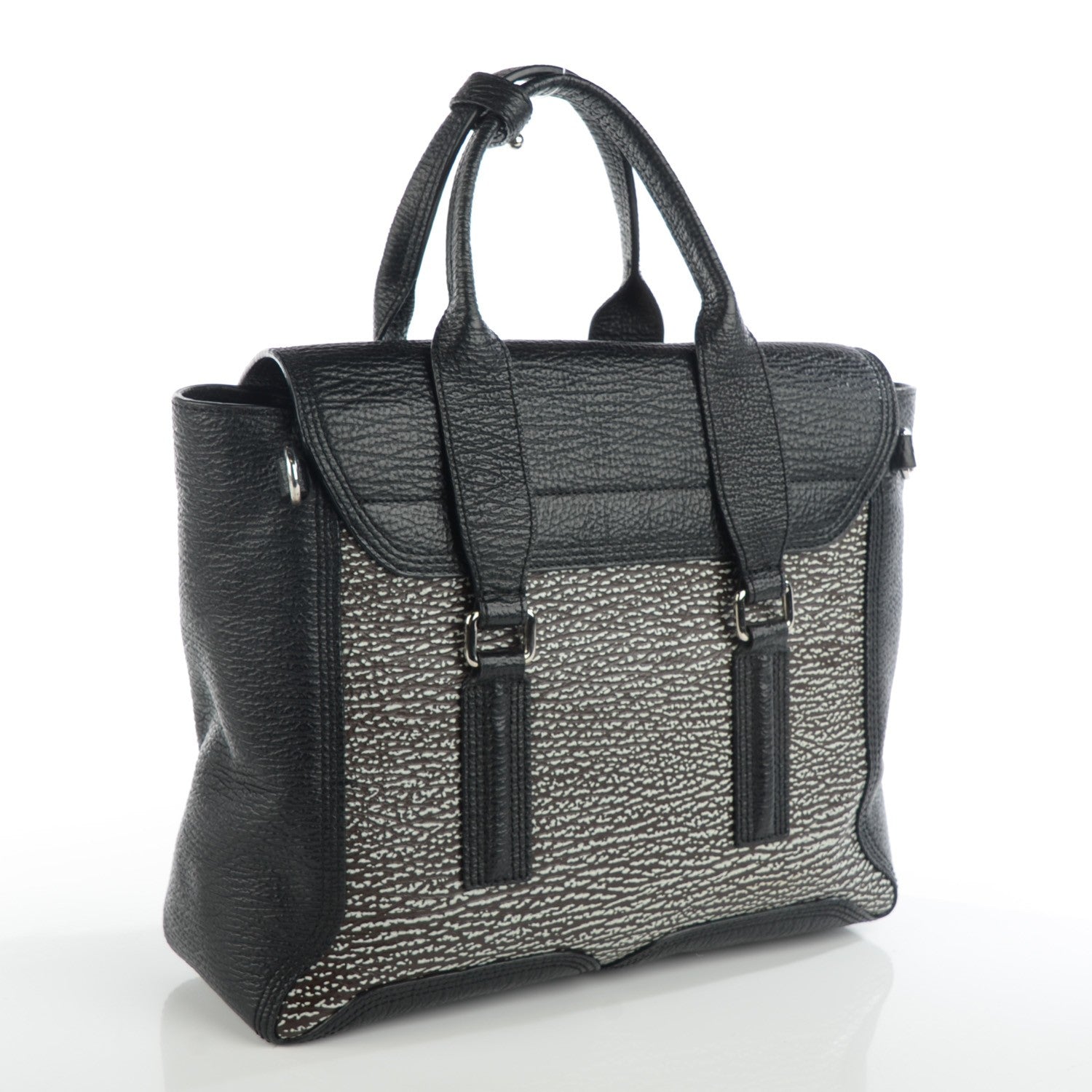 3.1 Phillip Lim 3.1 Calfskin Embossed Medium Pashli Satchel Black White 3 of 7