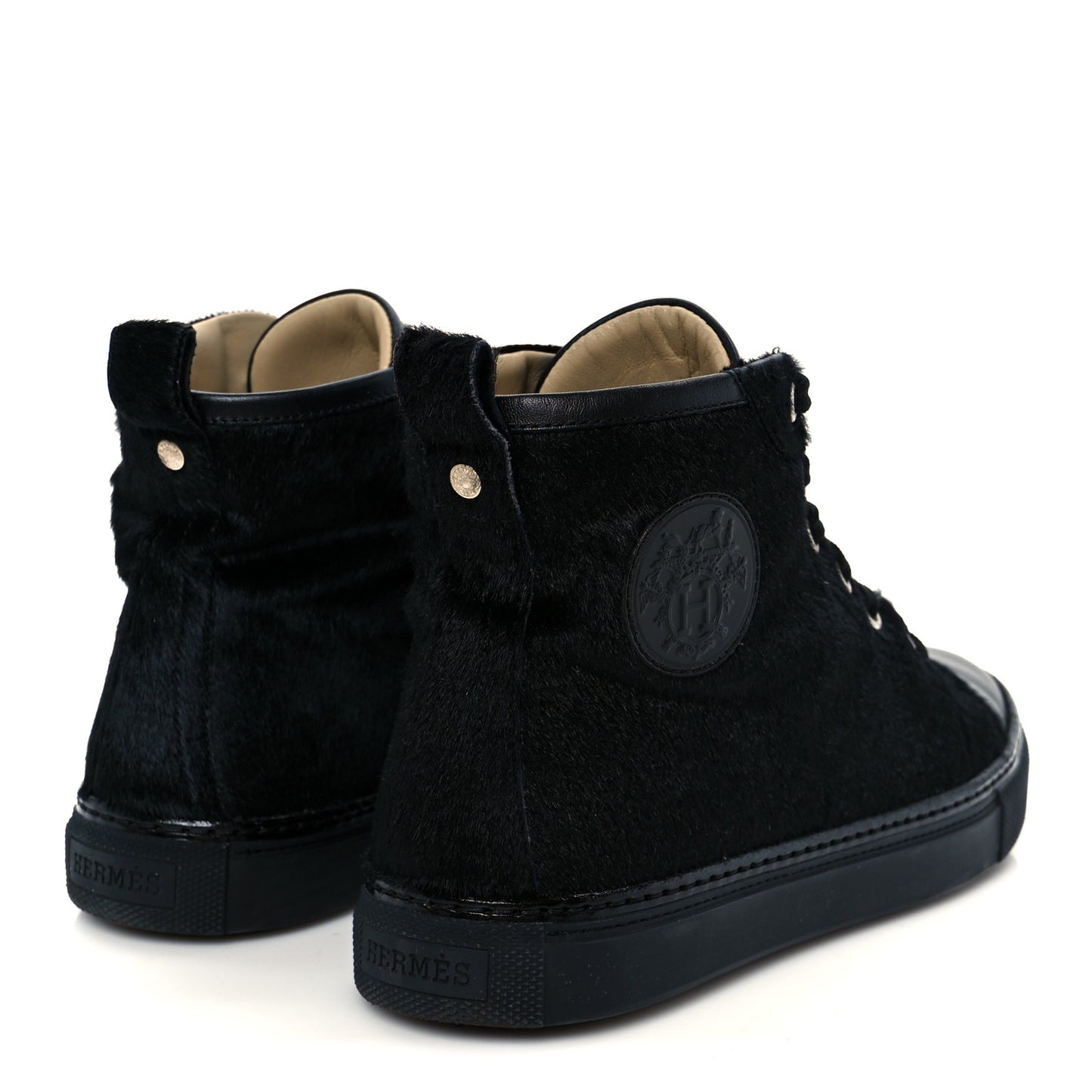 Pony Hair Calfskin Womens Jimmy High Top Sneakers 38.5 Black