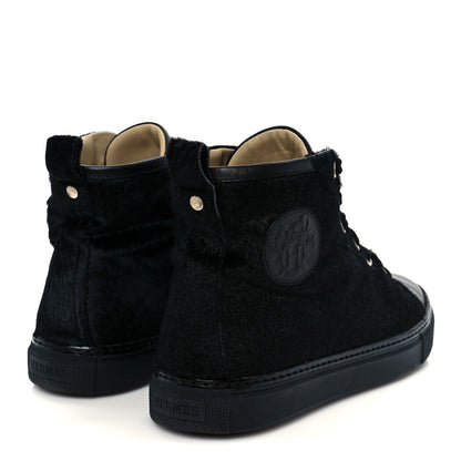 Hermes Pony Hair Calfskin Womens Jimmy High Top Sneakers 38.5 Black 5 of 9