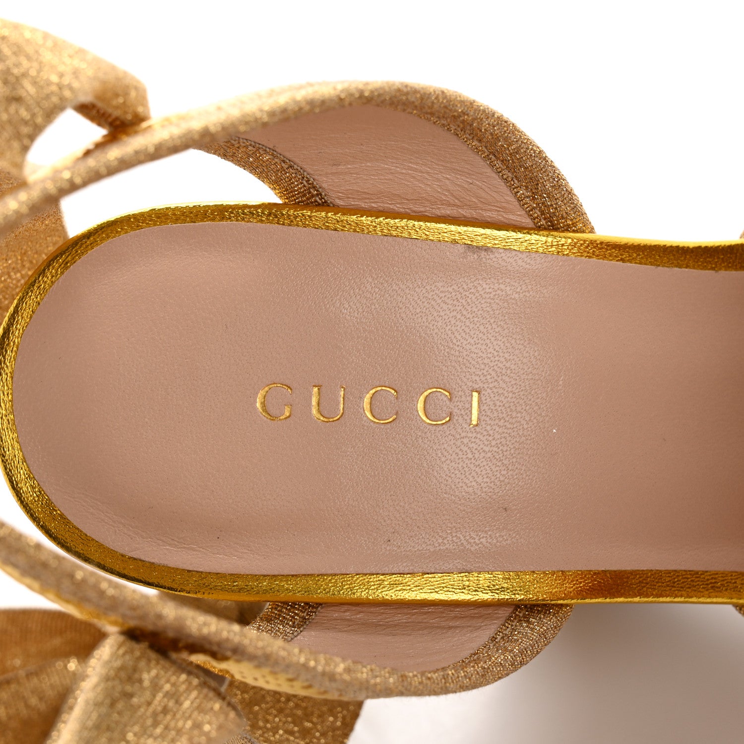 Gucci Metallic Nappa Ophelia Espadrille Platform Wedge Sandals 38