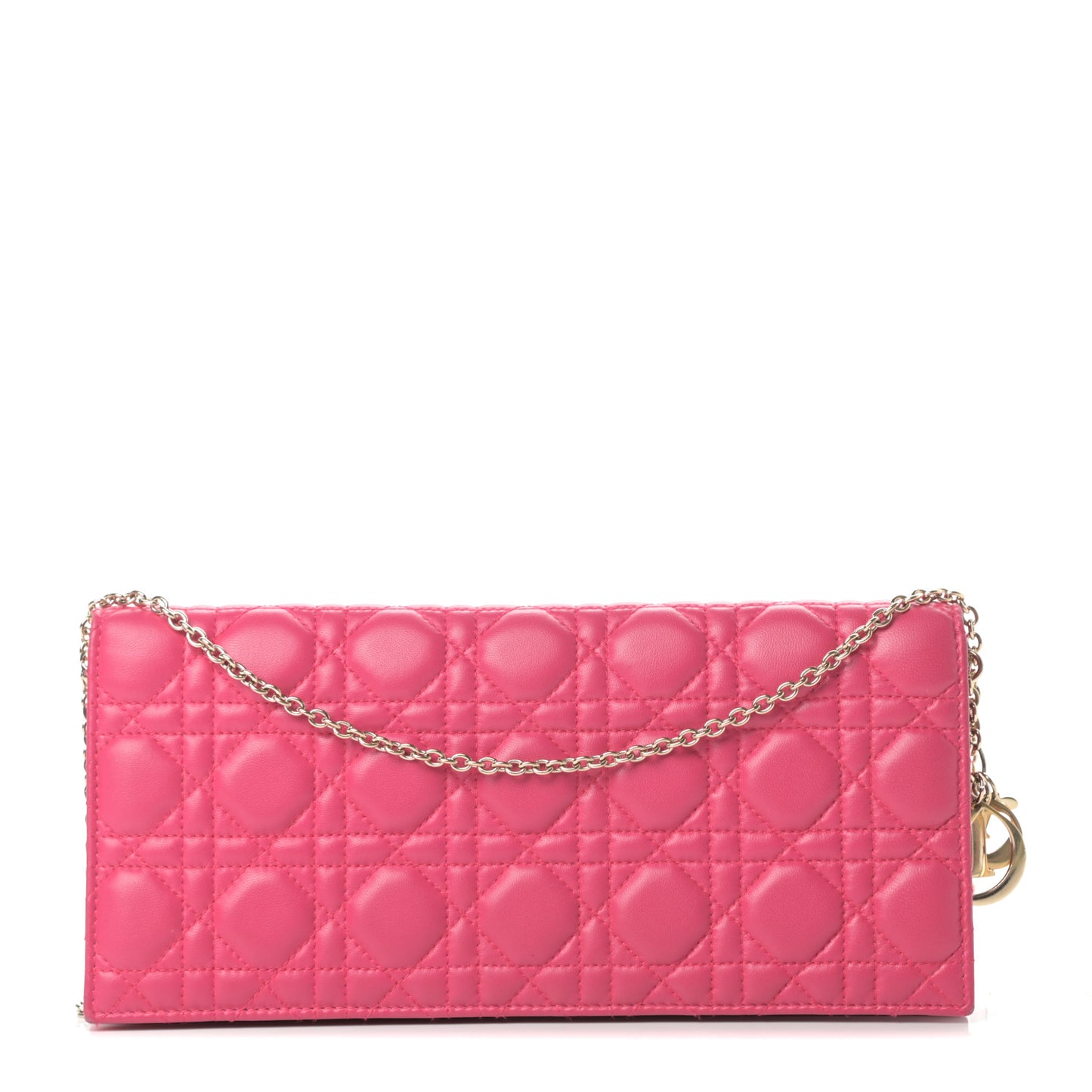 Lambskin Cannage Lady Dior Convertible Clutch Fuchsia