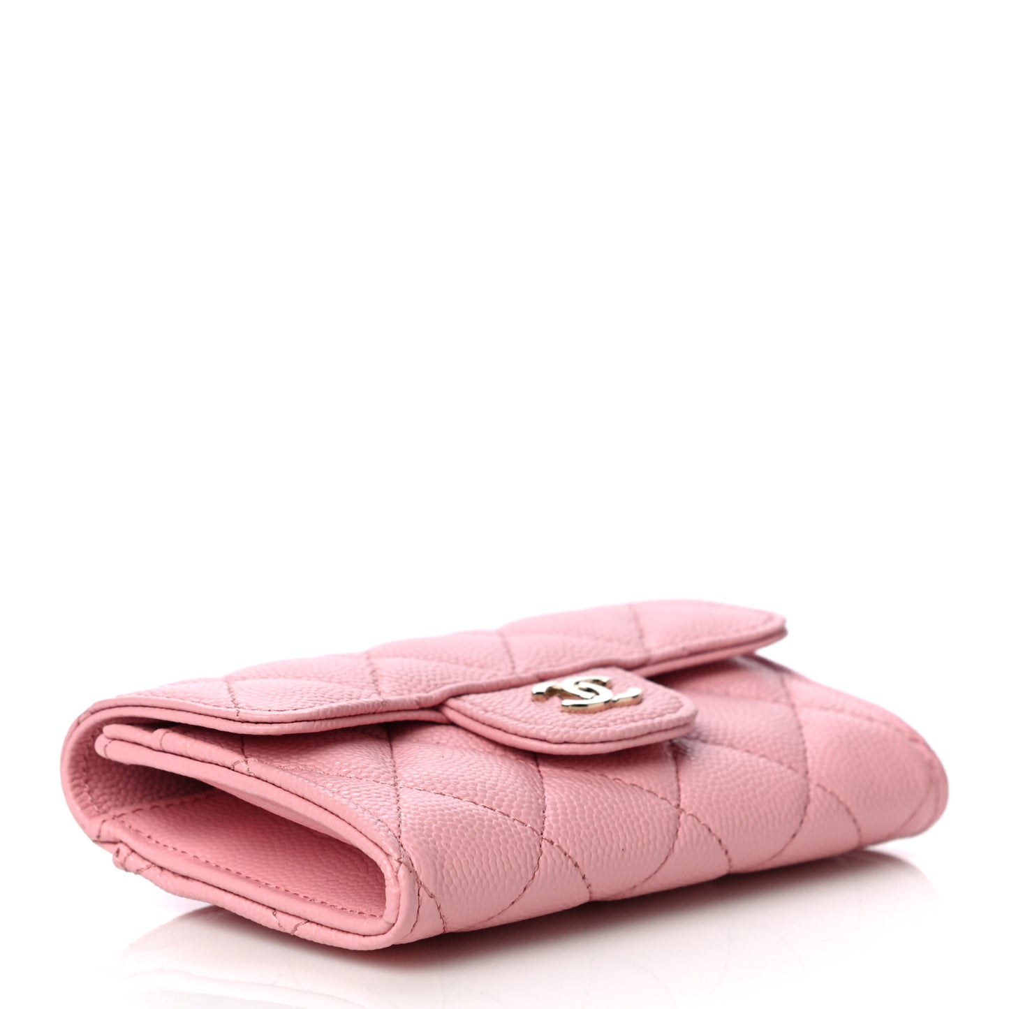 Caviar Quilted Flap Card Holder Wallet Light Pink