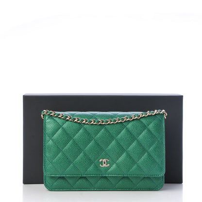 Chanel Metallic Caviar Quilted Wallet On Chain WOC Green 9 of 9