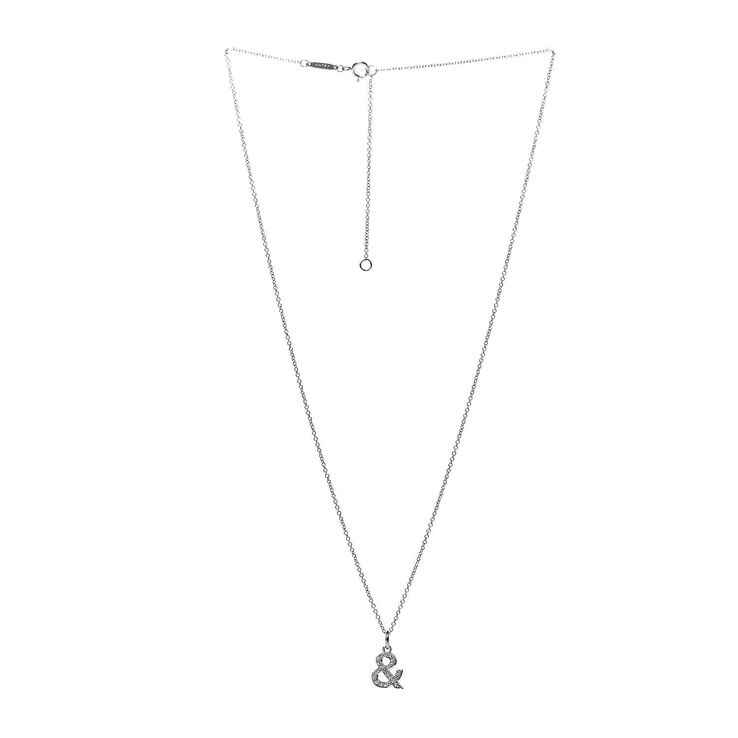 Tiffany 18K White Gold Diamond Medium Ampersand Pendant Necklace 3 of 8