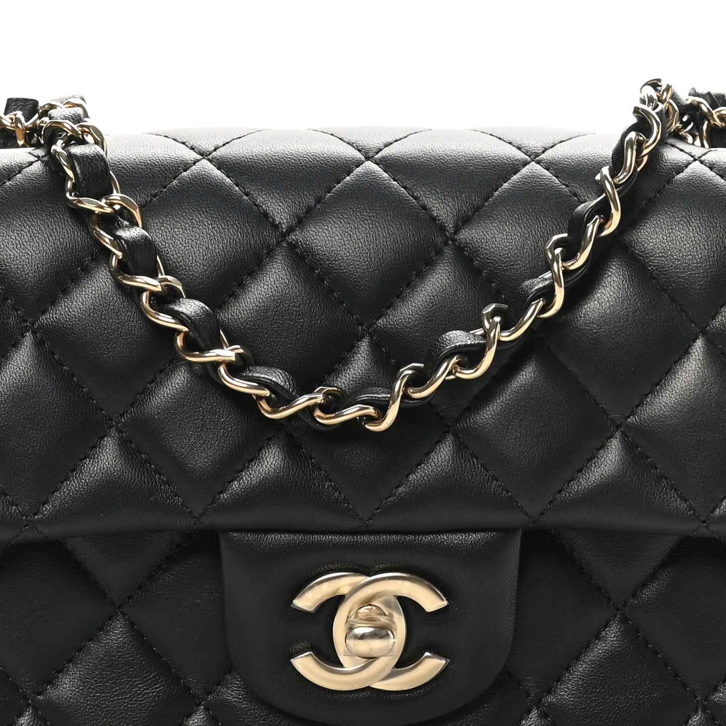 Lambskin Quilted Mini Rectangular Flap Black