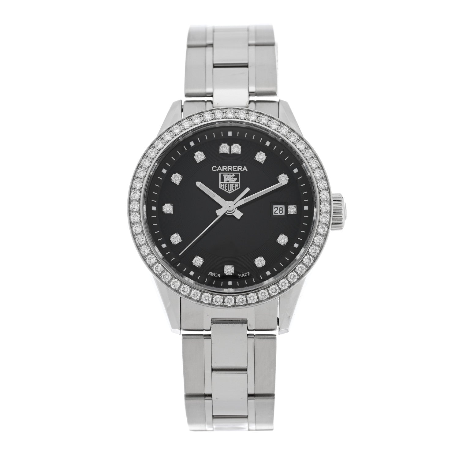 Tag Heuer Stainless Steel Diamond Bezel 28mm Carrera Lady Quartz Watch Black WV1412 1 of 4
