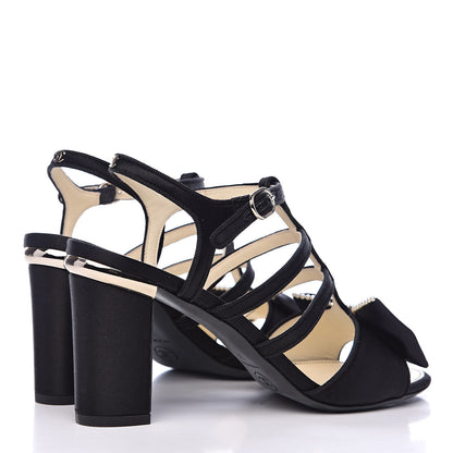 Chanel Satin Pearl Bow Sandals 37 Black 4 of 10