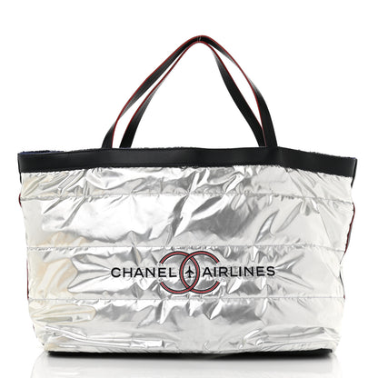 Chanel Nylon Terry Cloth Reversible Chanel Airlines Tote Silver Navy 4 of 18