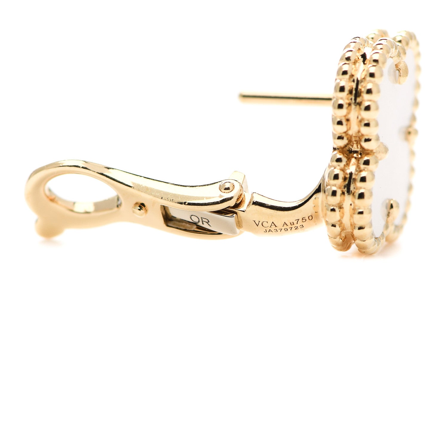 Van Cleef & Arpels 18K Yellow Gold Mother of Pearl Vintage Alhambra Earrings 4 of 4