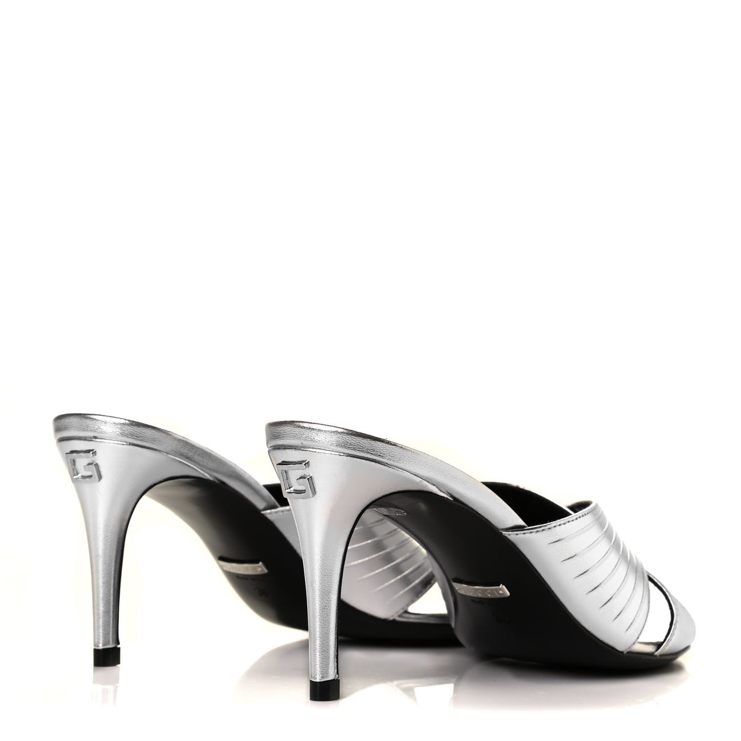 Metallic Nappa Crossover Heel Slide Sandals 36 Silver