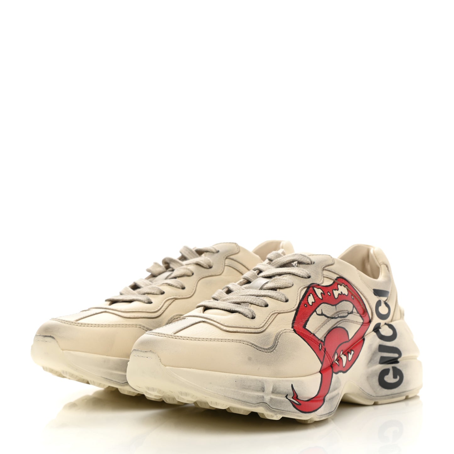 Calfskin Mouth Print Womens Rhyton Sneakers 36.5 Ivory
