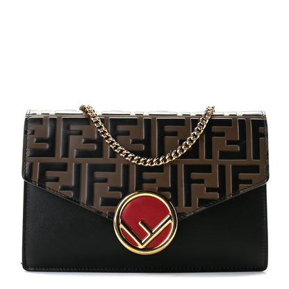 Fendi Vitello Liberty F is Fendi Bi-Color FF 1974 Embossed Medium Envelope Wallet On Chain Black Maya 1 of 9