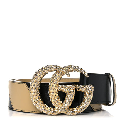 Gucci Calfskin Striped Textured Double G 50mm Belt 95 38 Black Beige 1 of 5