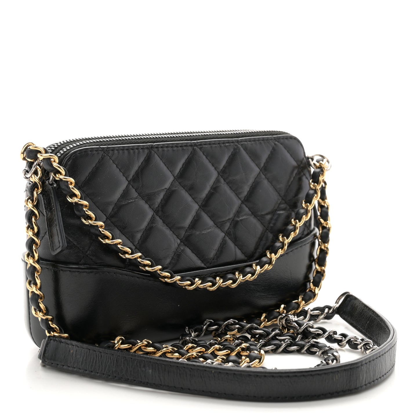 Aged Calfskin Quilted Small Gabrielle Clutch With Chain Black