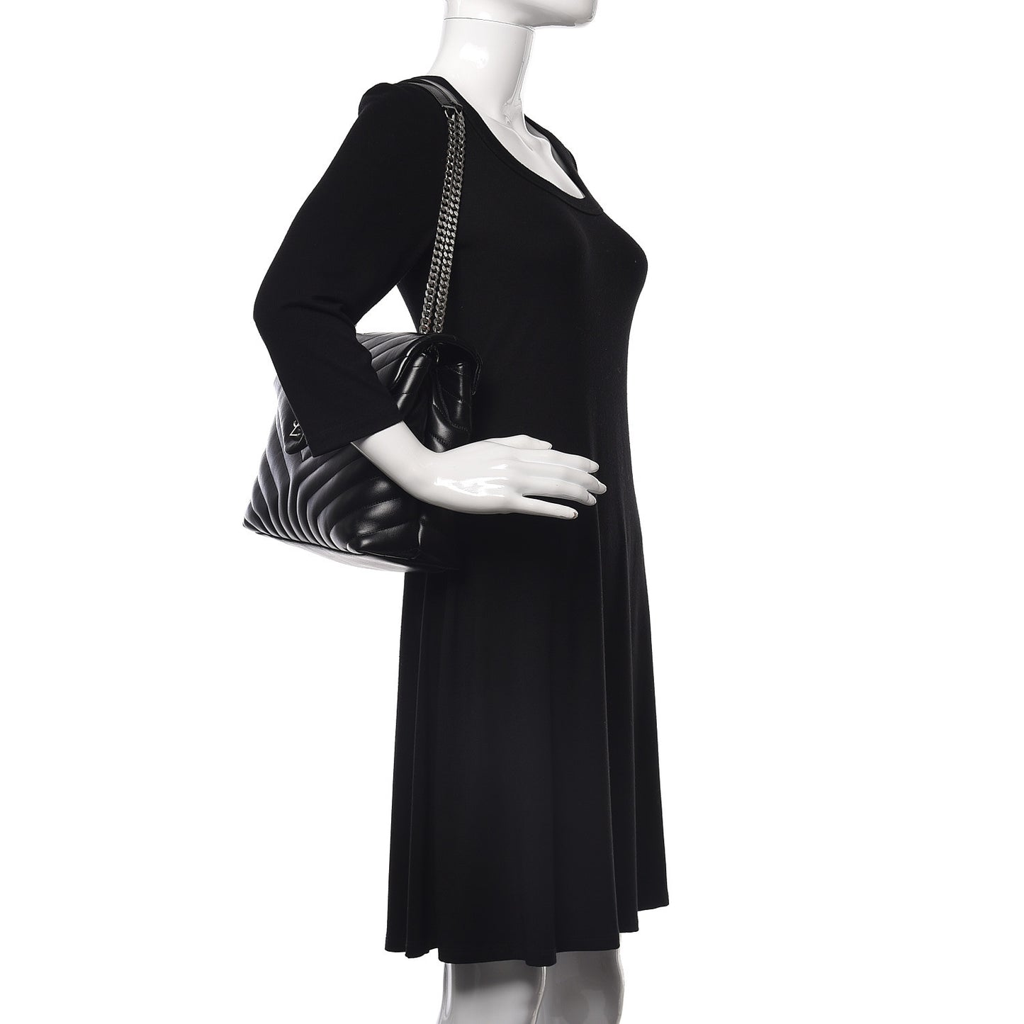 Calfskin Y Quilted Monogram Medium Loulou Chain Satchel Black